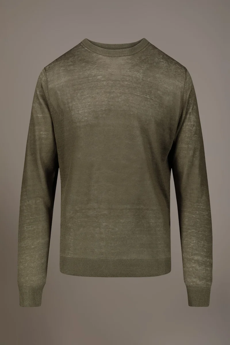 دوبل غانغر Round neck sweater 100% linen - Military