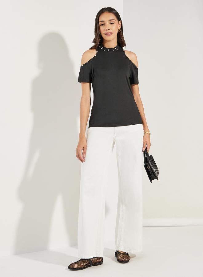 Styli Styli Embellished Cold Shoulder Sleeves Top  - Image 3