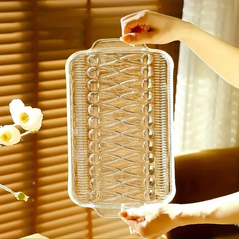 WRINGO Plate Set of 1 pcs Bead Rim Decorative 15 inch Crystal Clear Glass Plate- Dry Fruits Sweets Chocolate Snack Plate for Dining,Catering Event, Dinner Parties,Wedding Dinner Plate (WS-11) - Image 1