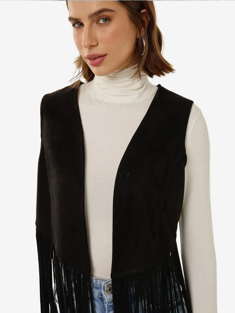 HICCUP Tassel Detail Faux Suede Vest