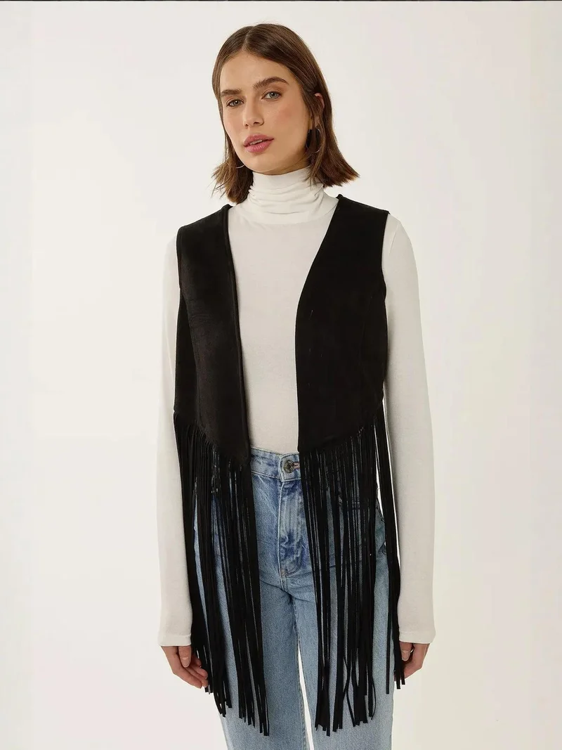 HICCUP Tassel Detail Faux Suede Vest