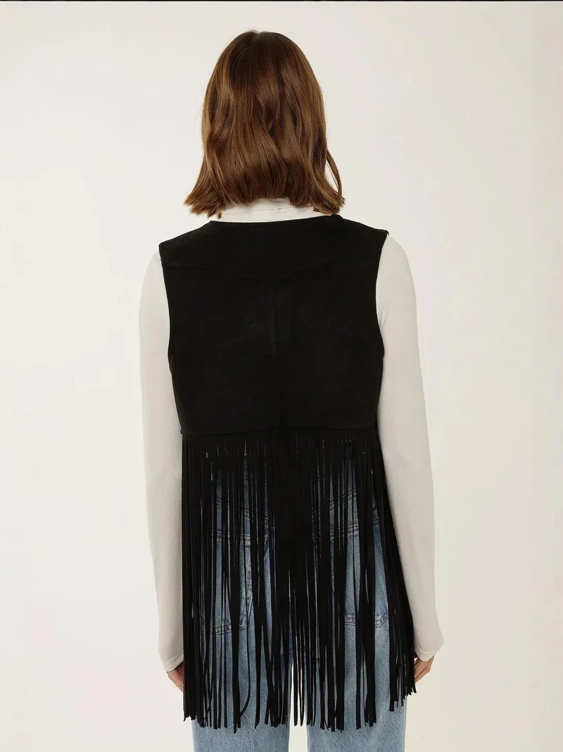 HICCUP Tassel Detail Faux Suede Vest