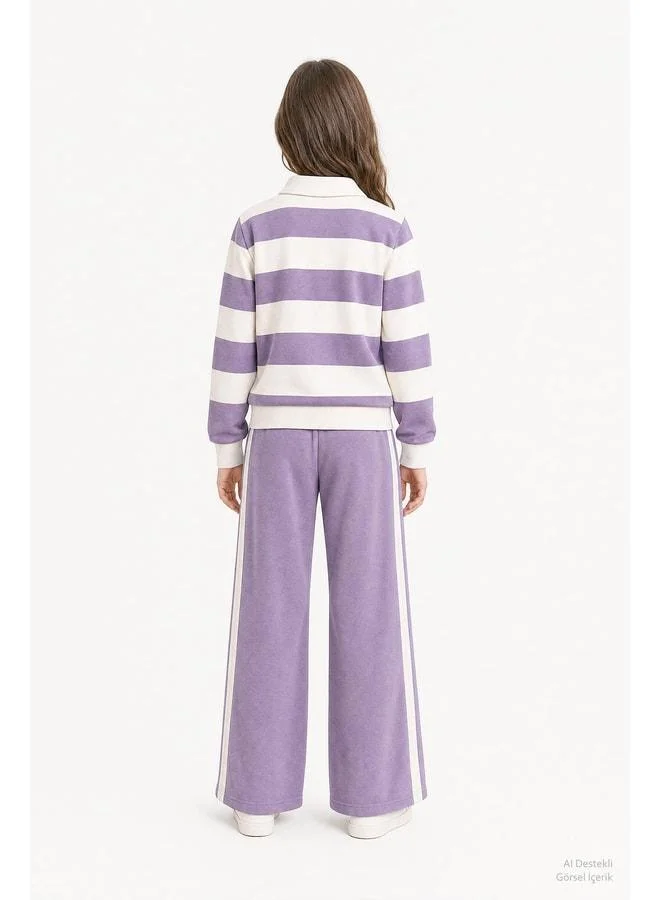 Perendi Girl's Striped Sweatshirt and Wide-leg Tracksuit Set