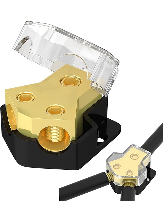 Excefore 2-Way Car Audio Power Distribution Block, 0/2/4 Gauge Input To 4/8/10 Gauge Output, Ground Distribution Block For Amplifiers In Auto, Car, And Boat Audio Systems - Image 1