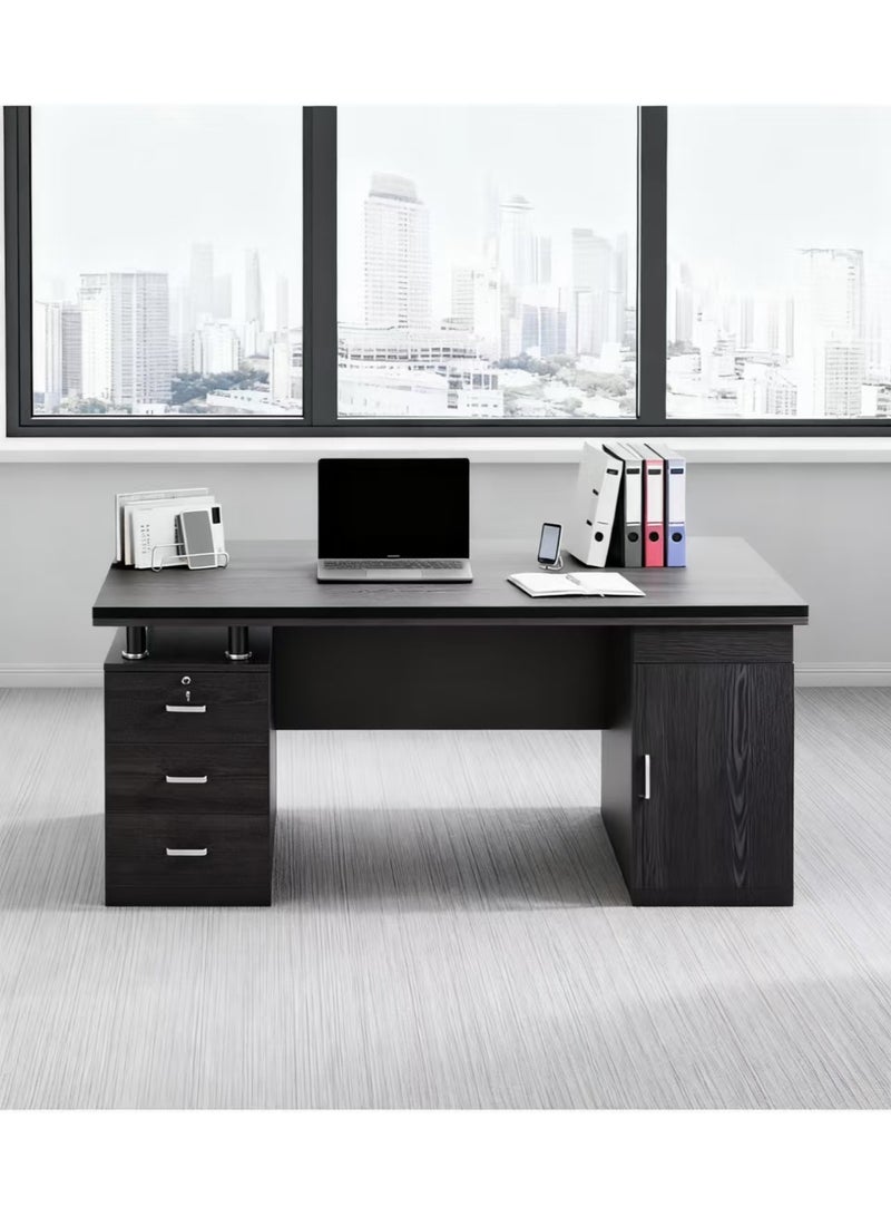 طاولة كمبيوتر، مكتب كمبيوتر بثلاثة أدراج وخزانة، مكتب تنفيذي للعمل مع مساحة تخزين، محطة عمل منزلية، مكتب كمبيوتر محمول، طاولة قراءة وتعلم للأطفال (YN056) - Image 2