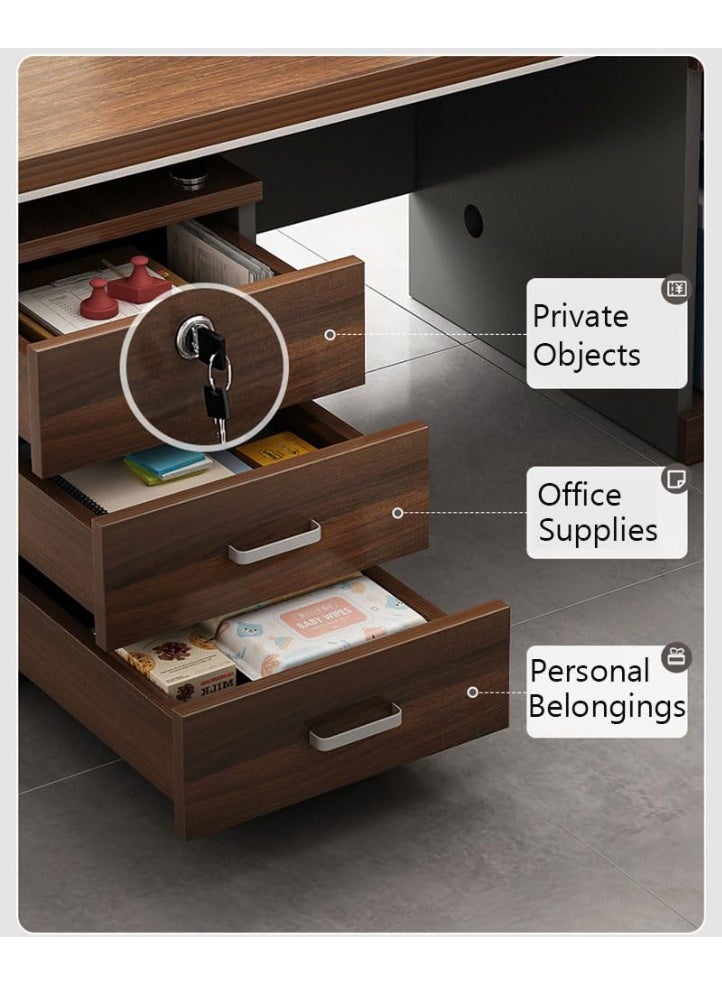 طاولة كمبيوتر، مكتب كمبيوتر بثلاثة أدراج وخزانة، مكتب تنفيذي للعمل مع مساحة تخزين، محطة عمل منزلية، مكتب كمبيوتر محمول، طاولة قراءة وتعلم للأطفال (YN056) - Image 4