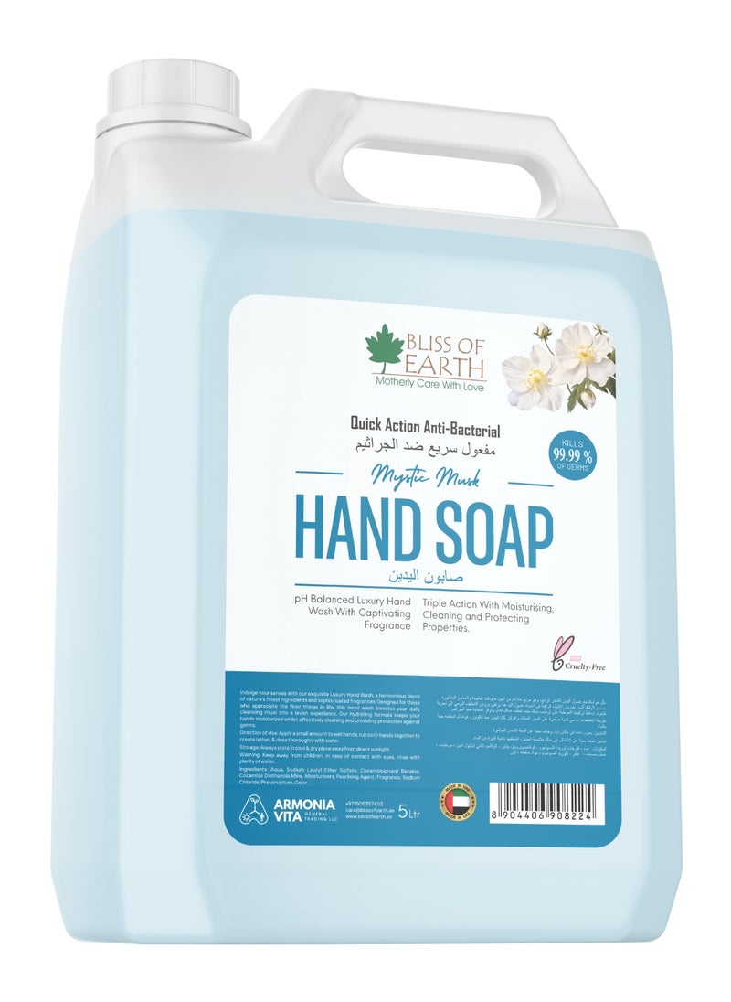 BLISS OF EARTH Bliss of Earth Antibacterial Hand Wash Refill Refreshing Mystic Mist Hand Soap 5 Liter Non Drying Moisturizing Formula Aromatic Fragrance Perfect Hand Soap For Hotel Office Home and Public Spaces  - Image 1