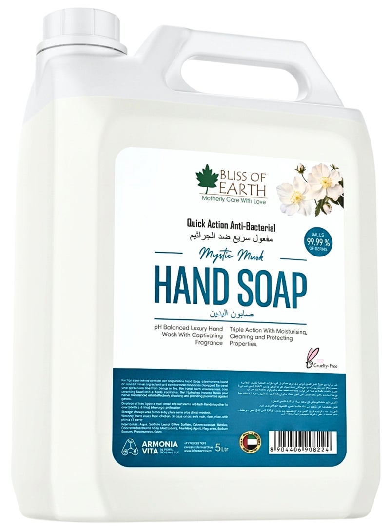 Bliss of Earth Antibacterial Hand Wash Refill Refreshing Mystic Musk Hand Soap 5 Liter Non Drying Moisturizing Formula Aromatic Fragrance Perfect Hand Soap For Hotel Office Home and Public Spaces - Image 1