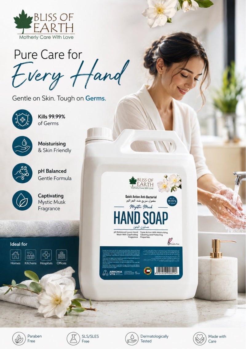 Bliss of Earth Antibacterial Hand Wash Refill Refreshing Mystic Musk Hand Soap 5 Liter Non Drying Moisturizing Formula Aromatic Fragrance Perfect Hand Soap For Hotel Office Home and Public Spaces - Image 3