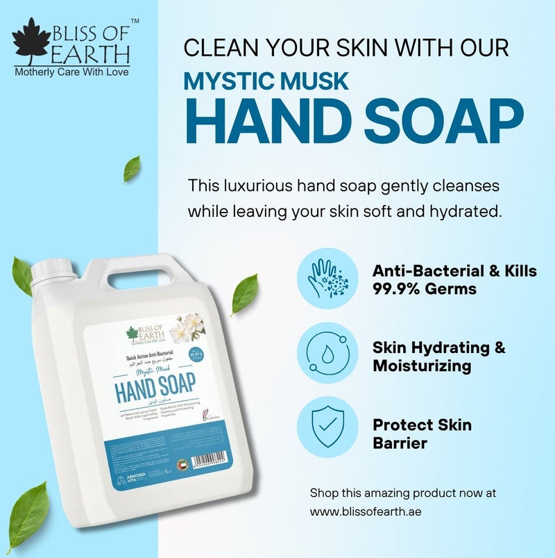 Bliss of Earth Antibacterial Hand Wash Refill Refreshing Mystic Musk Hand Soap 5 Liter Non Drying Moisturizing Formula Aromatic Fragrance Perfect Hand Soap For Hotel Office Home and Public Spaces - Image 5