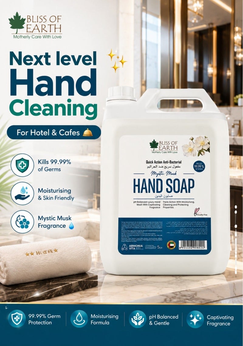 Bliss of Earth Antibacterial Hand Wash Refill Refreshing Mystic Musk Hand Soap 5 Liter Non Drying Moisturizing Formula Aromatic Fragrance Perfect Hand Soap For Hotel Office Home and Public Spaces - Image 4