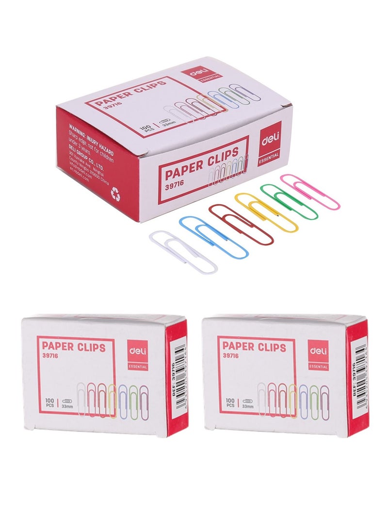 Deli طقم مشابك ورقية 3 قطع بألوان متعددة بحجم 33 مم - Image 1