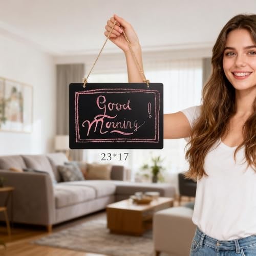 FANBODTA Wooden Double Sided Hanging Chalkboard Signs,Memo Message Sign, Vintage Erasable Message Board Sign with Hanging String for Wedding Kitchen Home Party Decoration - Image 5