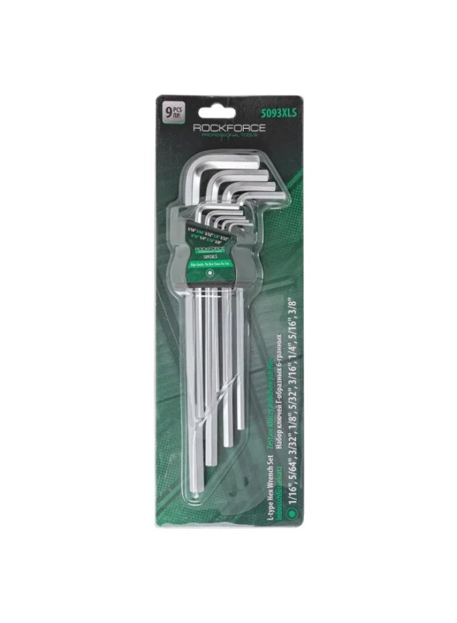 ROCKFORCE L-type Hex-wrenches set 9pcs (1/16", 5/64', 3/32", 1/8", 5/32", 3/16", 1/4", 5/16", 3/8"), in plasti - Image 1
