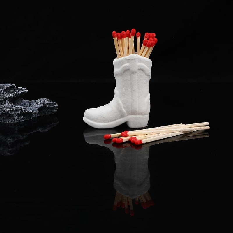 كلاراكو حامل أعواد ثقاب على شكل حذاء رعاة البقر، حامل أعواد ثقاب سيراميكي جميل مع مشعل أعواد ثقاب مصنوع يدويًا من السيراميك، مشعل أعواد ثقاب سيراميكي للمدفأة والشموع والحمام والمطبخ، أبيض (أعواد الثقاب غير متضمنة) - Image 4