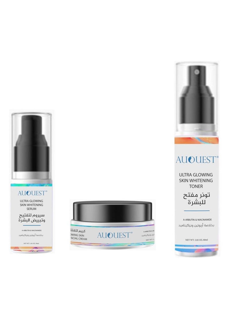 A set of lightening and whitening serum, lightening cream and lightening toner