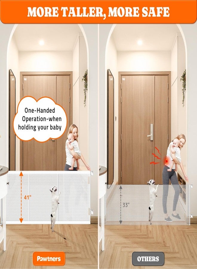 Pawtners Retractable Baby Gates Extra Wide, 41" Tall Extends up to 71" Wide, Dog Gate Indoor with for Stairs, Pet Gate with Support Rods for Doorways Hallways Indoor & Outdoor-White - Image 3