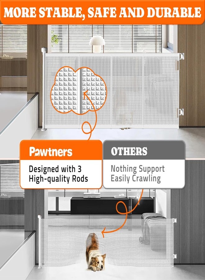 Pawtners Retractable Baby Gates Extra Wide, 41" Tall Extends up to 71" Wide, Dog Gate Indoor with for Stairs, Pet Gate with Support Rods for Doorways Hallways Indoor & Outdoor-White - Image 2