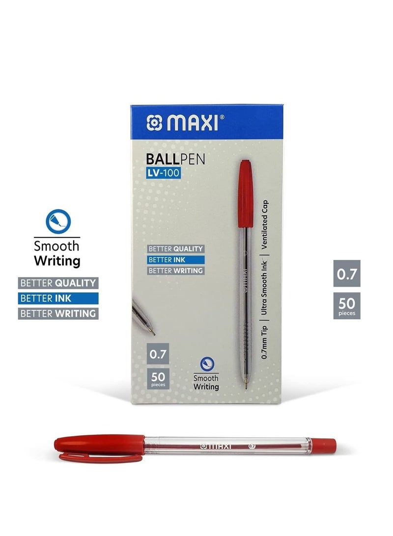 Maxi 50-Piece Ball Pen 0.7mm Tip Red Ink - Image 3