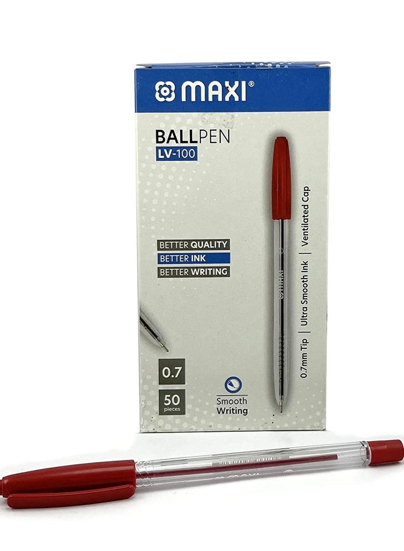 Maxi 50-Piece Ball Pen 0.7mm Tip Red Ink - Image 1