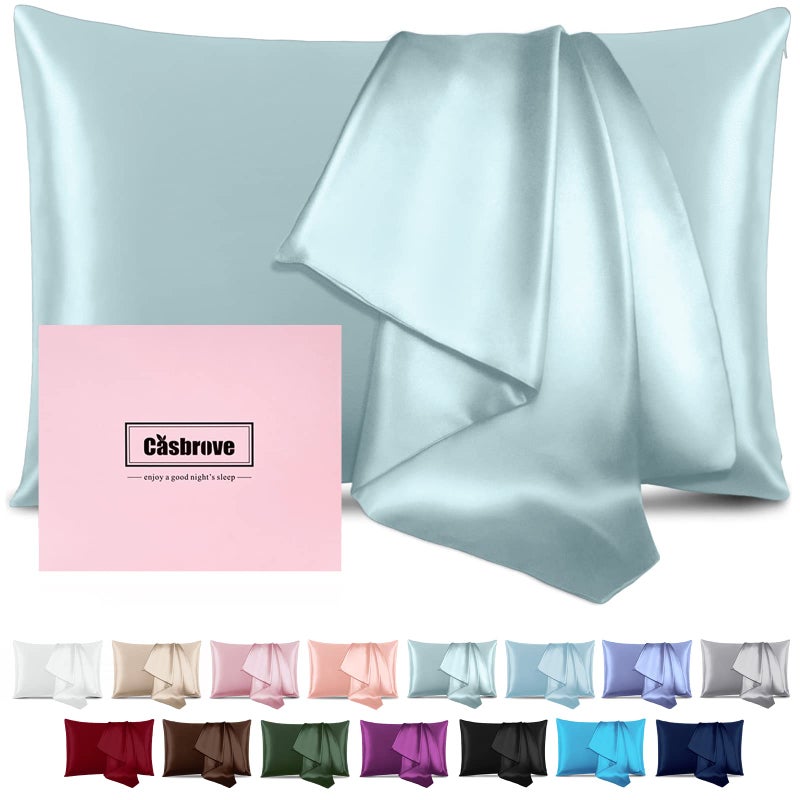 Silk Pillow Cases for Hair and Skin Mulberry Silk Pillow Cases Soft Breathable Both Sided Natural Silk Pillowcase with Zipper Beauty Sleep Silk Pillow Cases 1 Pack for Gift Standard Haze Blue