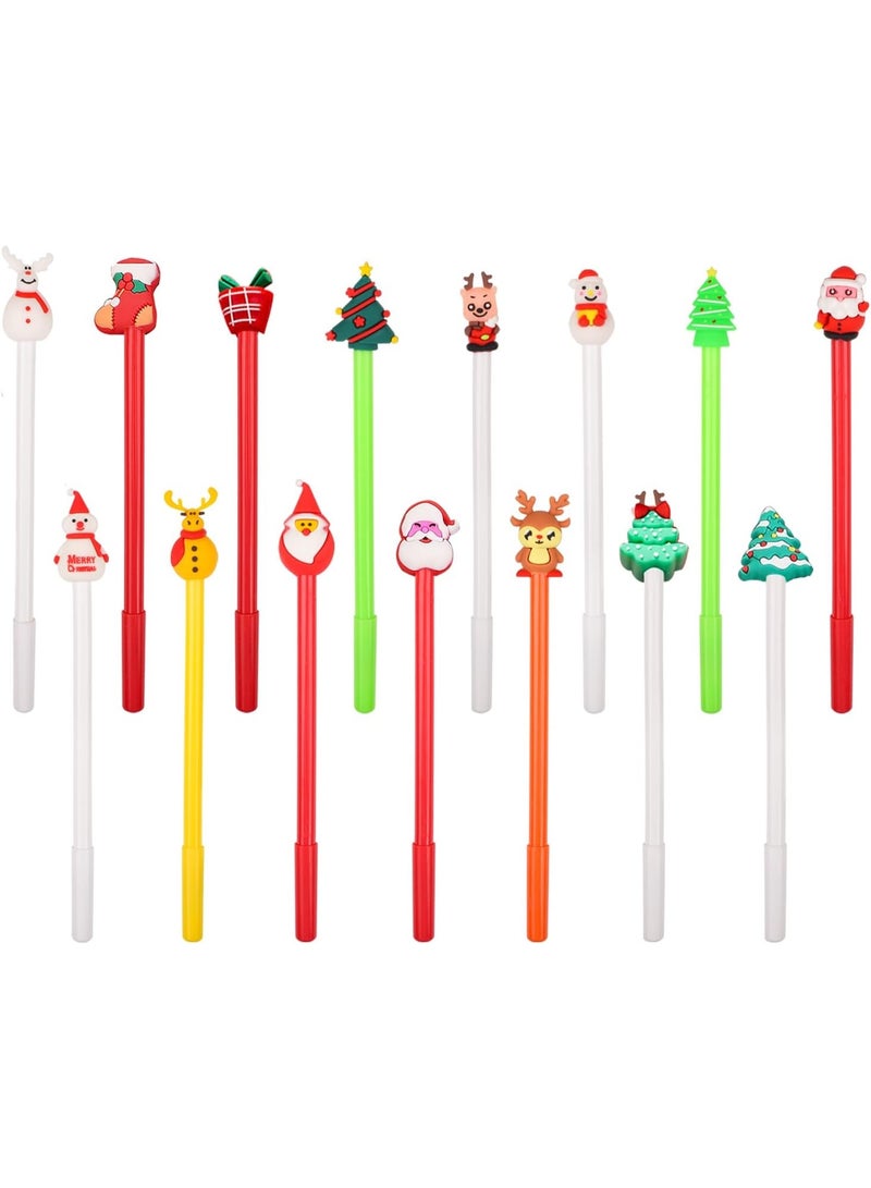 Christmas Gel Ink Pens 0.5mm Fine Tip Pen Cartoon Dry Smooth Christmas Tree Snowman Reindeer Black for Party 15 Pieces - Image 1