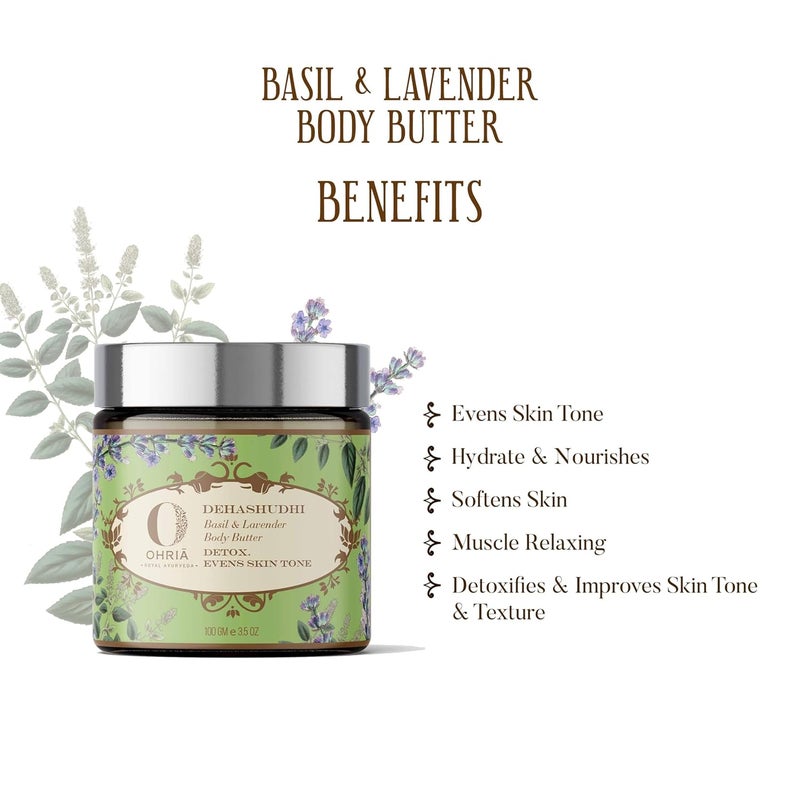 Ohria Ayurveda Dehashudhi Basil  Lavender Body Butter  Detox Hydrating and Evens Skin Tone  For All Skin Types  100g - Image 4