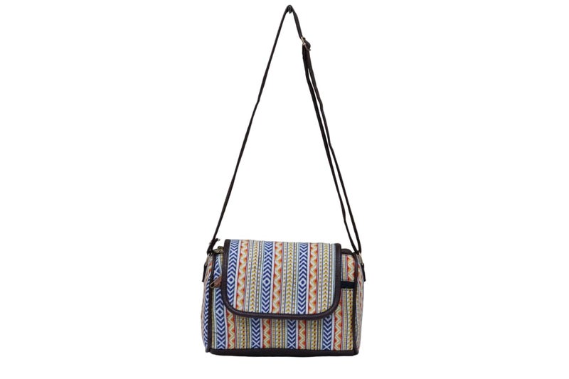 SHIVKARI Women's Ladies Ikkat Cotton Fabric Classical and Fashionable Flap Duffle Sling Bag l Multicolor - Image 1