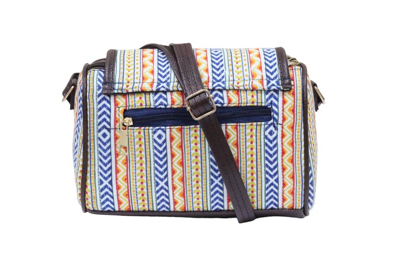 SHIVKARI Women's Ladies Ikkat Cotton Fabric Classical and Fashionable Flap Duffle Sling Bag l Multicolor - Image 2