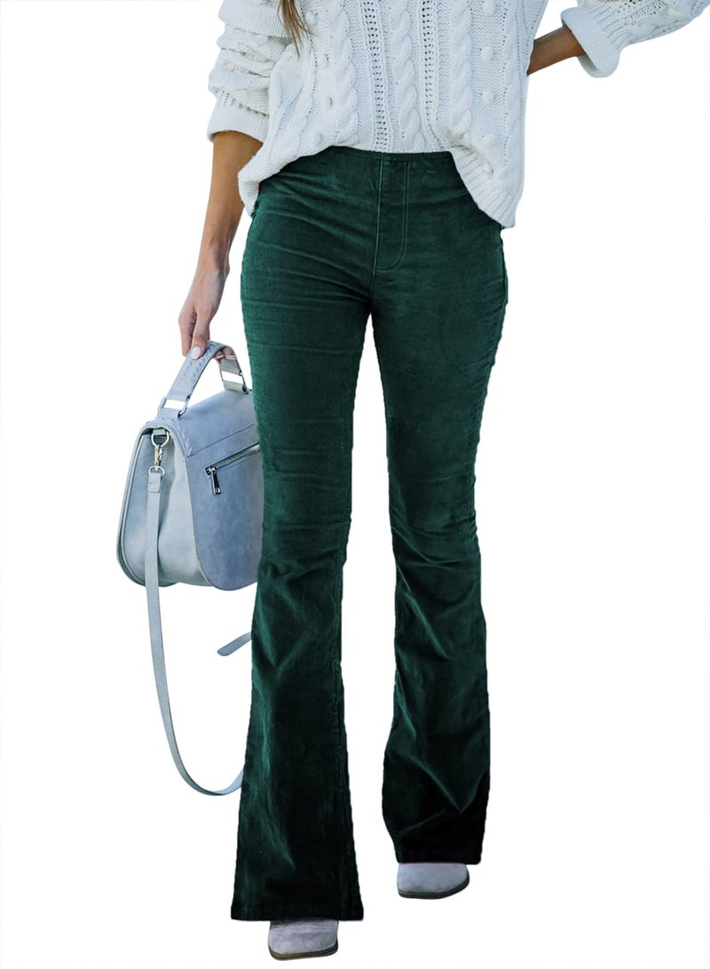 Sidefeel Women's Corduroy Flare Pants Elastic Waist Bell Bottom Trousers Large Green - Image 1