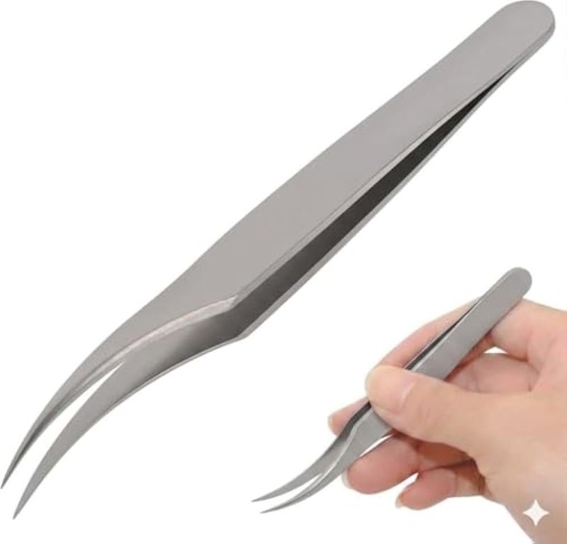 Stainless Steel Tweezers, Rotating Elastic Eyelash Extension Tweezers for Grafting (Slight Curved Tweezers) - Image 1
