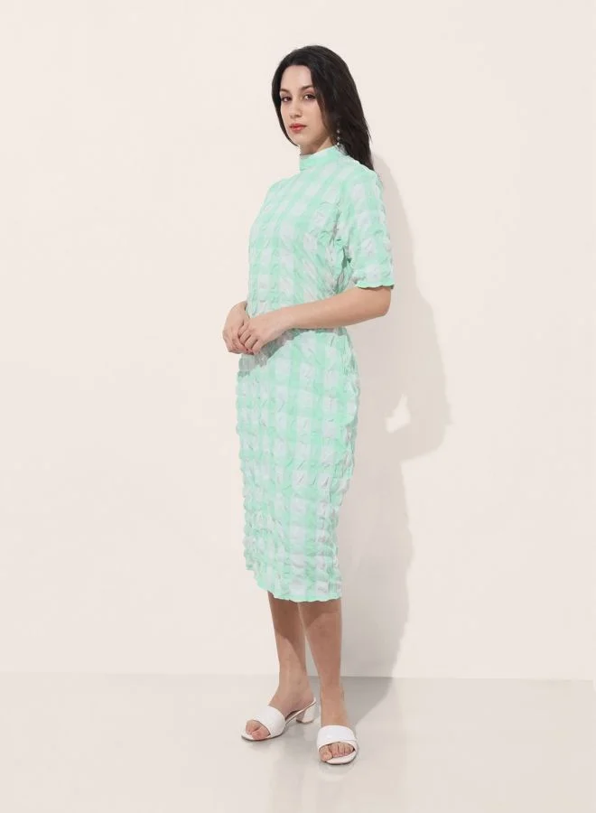 Freehand  Women Regular Fit Textured Round Neck Long Sleeve Bodycon Dress for Women | Best Price UAE