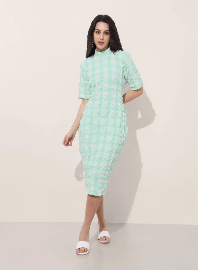 Women Regular Fit Textured Round Neck Long Sleeve Bodycon Dress