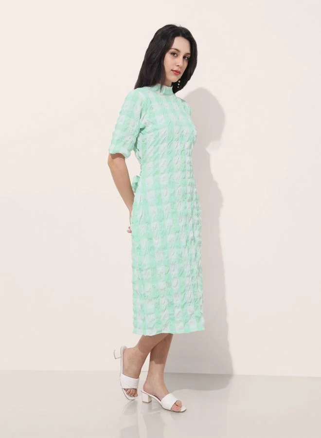 Freehand  Women Regular Fit Textured Round Neck Long Sleeve Bodycon Dress for Women | Best Price UAE