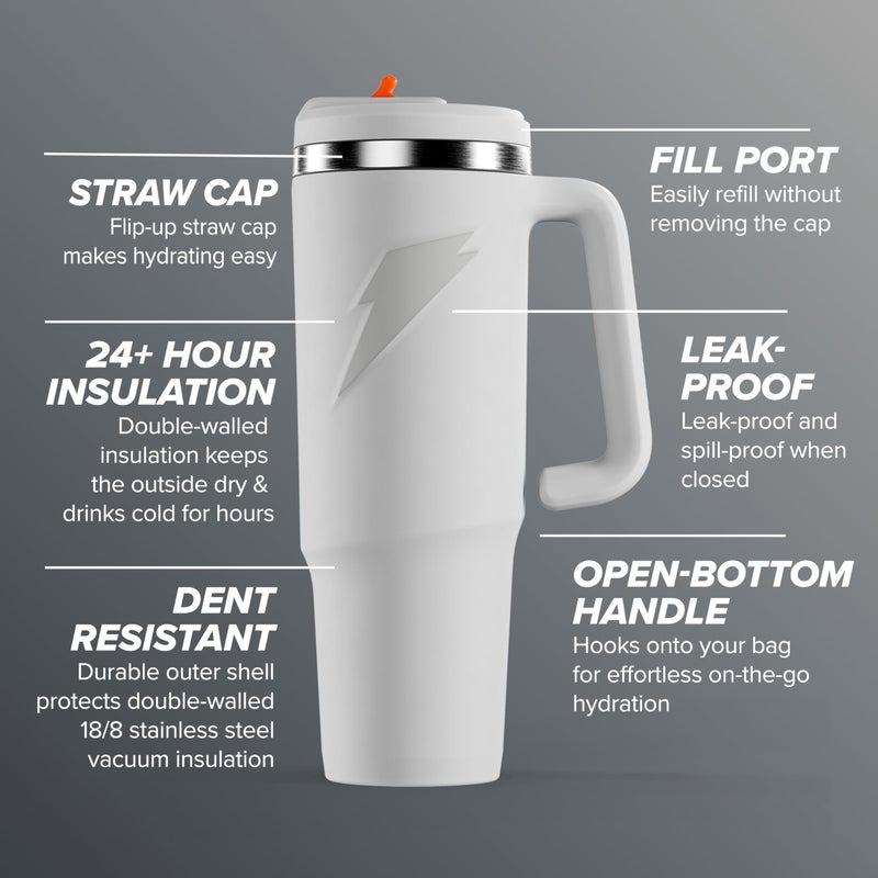 Gatorade Crossover Stainless Steel Tumbler Water Bottle, White, Double-Wall Insulation, 36 fl oz - Image 2