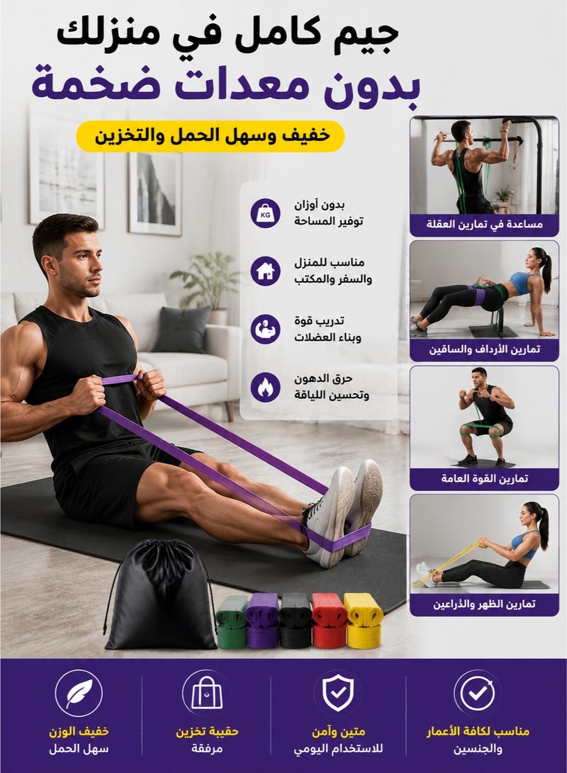 fdsport Heavy Duty Resistance Bands Set of 5 Levels – Pull Up Assistance Bands for Men & Women – Long Latex Exercise Bands for Strength Training, Muscle Building, Stretching, Physical Therapy & Home Gym Workout - Image 5