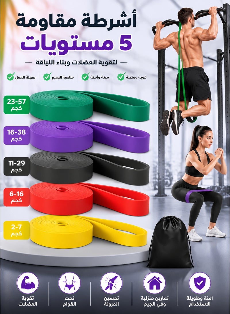 fdsport Heavy Duty Resistance Bands Set of 5 Levels – Pull Up Assistance Bands for Men & Women – Long Latex Exercise Bands for Strength Training, Muscle Building, Stretching, Physical Therapy & Home Gym Workout - Image 1