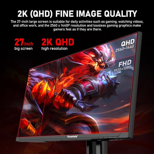 Gawfolk 27 inch 2K QHD(2560×1440) PC Screen, 180Hz Gaming Monitor, 1ms Without Bezel, FreeSync,100% sRGB, 178° Wide Viewing Angle, HDMI2.0、DisplayPort, 75 * 75MM Wall Mount Compatible - Black - Image 3