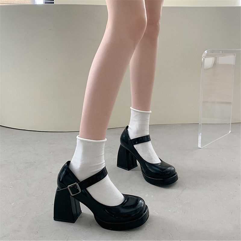 Mary Jane Shoes Thick Heel Platform Platform Thick Sole Increased Japanese Girl Patent Leather Black Elegant French High Heel Leather Shoes - Image 3