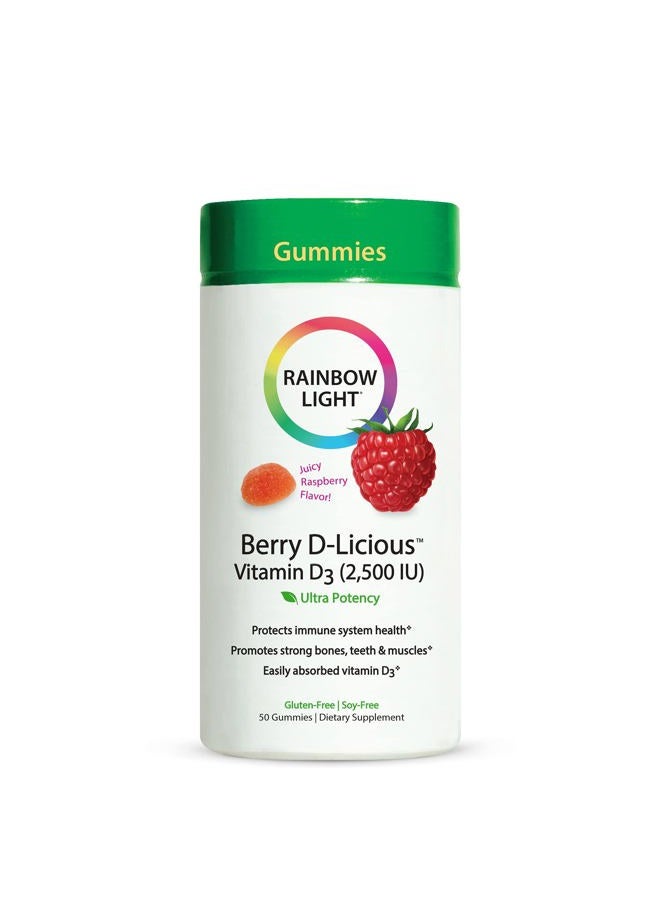 Rainbow Light Berry D-Licious 2,500 IU Vitamin D3 Gummy - Ultra Potency Vitamin D Supplement Supports Bone and Muscle Strength, Calcium Absorption, and Circulatory Health; Gluten-Free - 50 Count - Image 1