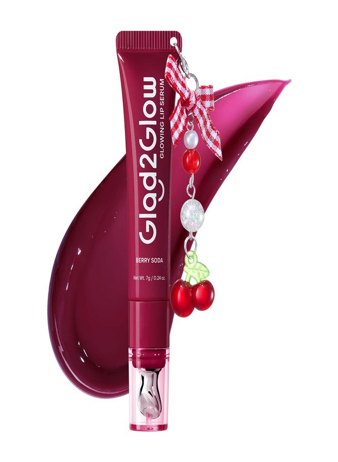 Glad2Glow 3-in-1 Brightening Lip Serum, Tinted Lip Balm with VC-IP & Vitamin E, Lightweight Non-Sticky Lip Gloss with Matching Charm (03 Berry - Image 1