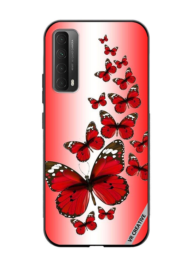 VR CREATIVE Protective Case Cover For Huawei Y7a Red Flying Butterflies Design Multicolour - Image 1