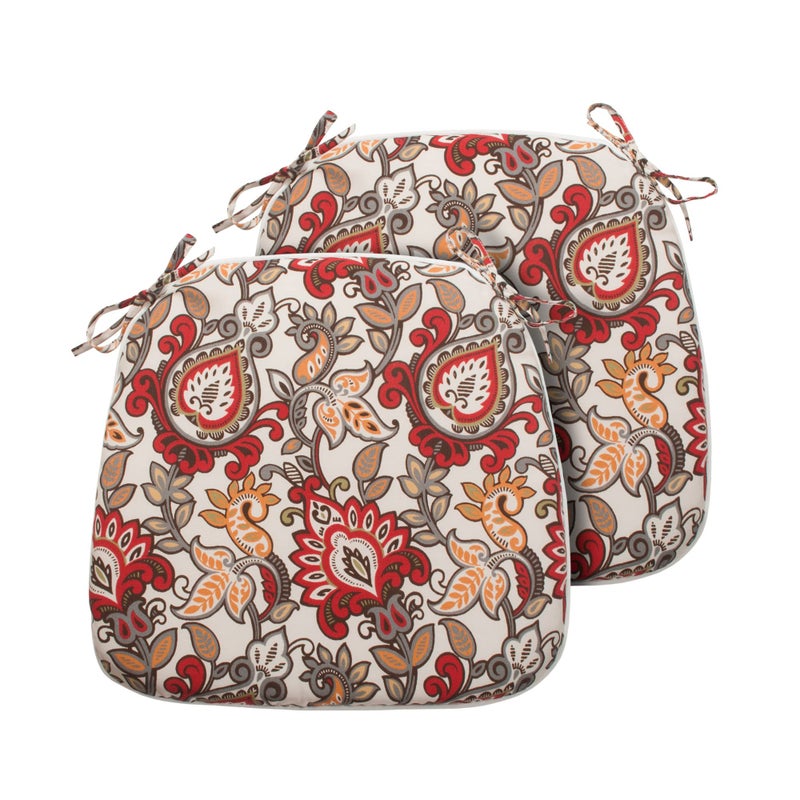 Magpie Fabrics Magpie Fabrics OutdoorIndoor 17x16x2 Chair Cushions with Ties Set of 2 Waterproof All Weather UShape Seat Pads Decoration for Patio Garden Furniture Home Office Botanical Red Orange
