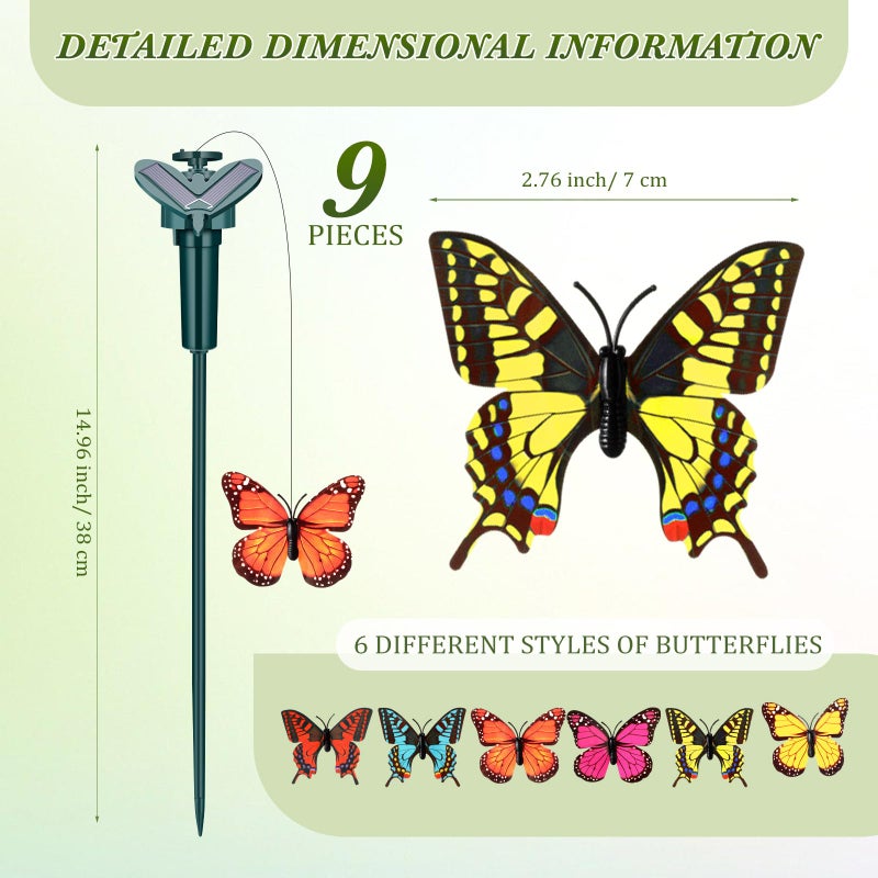 Rossesay 9 Pcs Solar Flying Moving Fluttering Waterproof Garden Stakes Decorations for Home Yard Pathway Garden Landscape Christmas Outdoor Indoor Centerpieces Gift Decorations (Butterfly) - Image 2