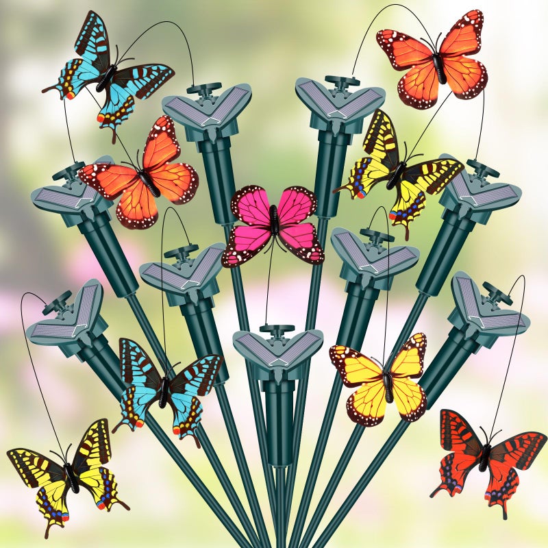 Rossesay 9 Pcs Solar Flying Moving Fluttering Waterproof Garden Stakes Decorations for Home Yard Pathway Garden Landscape Christmas Outdoor Indoor Centerpieces Gift Decorations (Butterfly) - Image 1