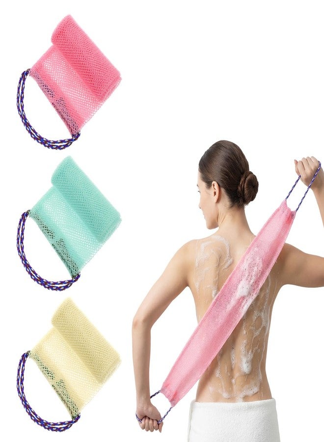 WJIAAA 3 Pieces African Net Sponge with Handles, Back Scrubber for Shower Exfoliating, Stretchable Authentic African Exfoliating Net Sponge Back Scrubber, Body Wash Nets Sponges for Bath - Image 1