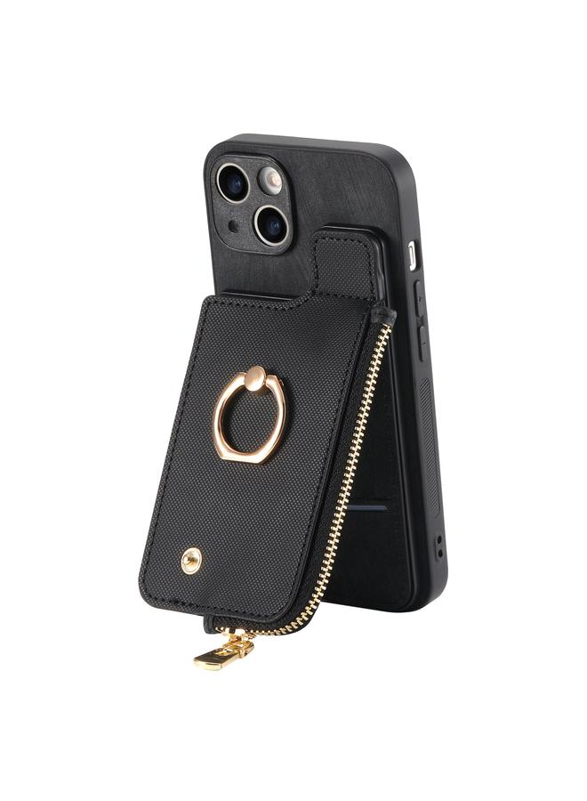 زبون جراب لهاتف iPhone 13 Pro مع حلقة جلدية متقاطعة وسحاب عمودي ومحفظة خلفية للهاتف - Image 3