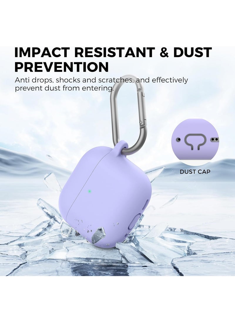 Silicone Case For AirPods 4 (2024), Anti-Shock, Anti-Drop, Anti-Dust, Visible LED Light, Protective Cover with Keychain and Compatible With AirPods 4th Generation 2024 (Lavender)