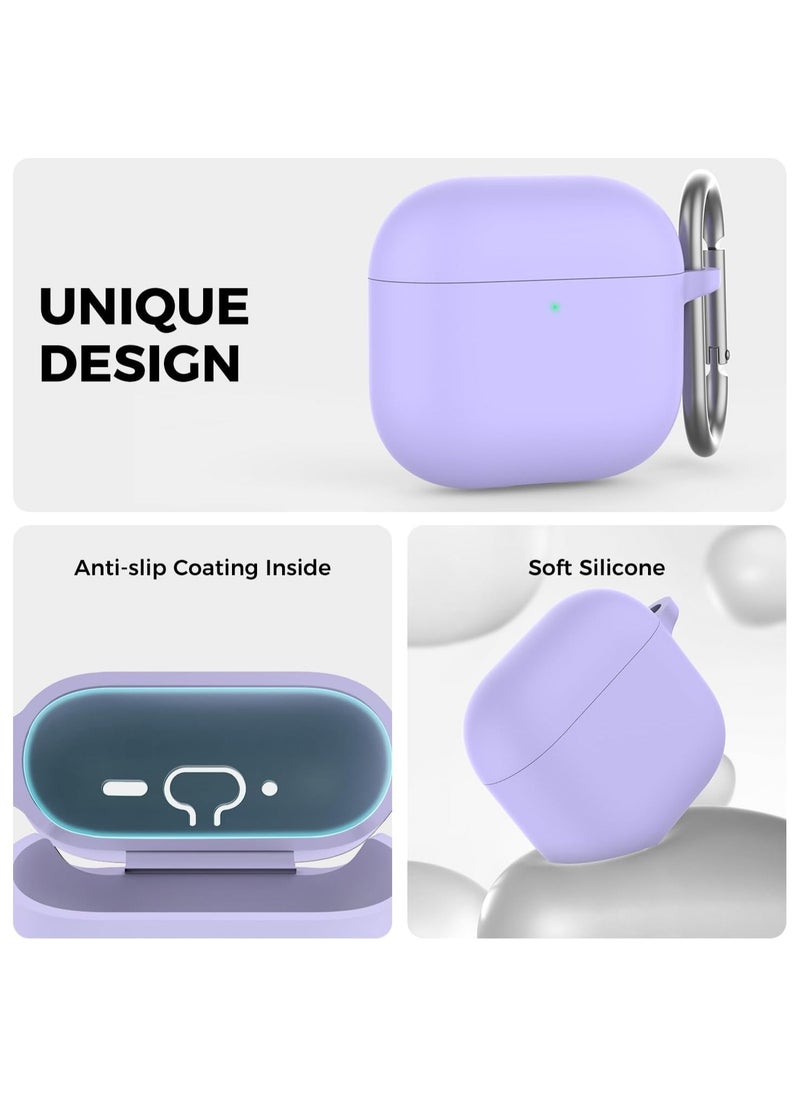 Silicone Case For AirPods 4 (2024), Anti-Shock, Anti-Drop, Anti-Dust, Visible LED Light, Protective Cover with Keychain and Compatible With AirPods 4th Generation 2024 (Lavender)