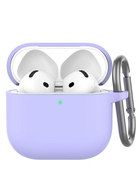 Silicone Case For AirPods 4 (2024), Anti-Shock, Anti-Drop, Anti-Dust, Visible LED Light, Protective Cover with Keychain and Compatible With AirPods 4th Generation 2024 (Lavender)